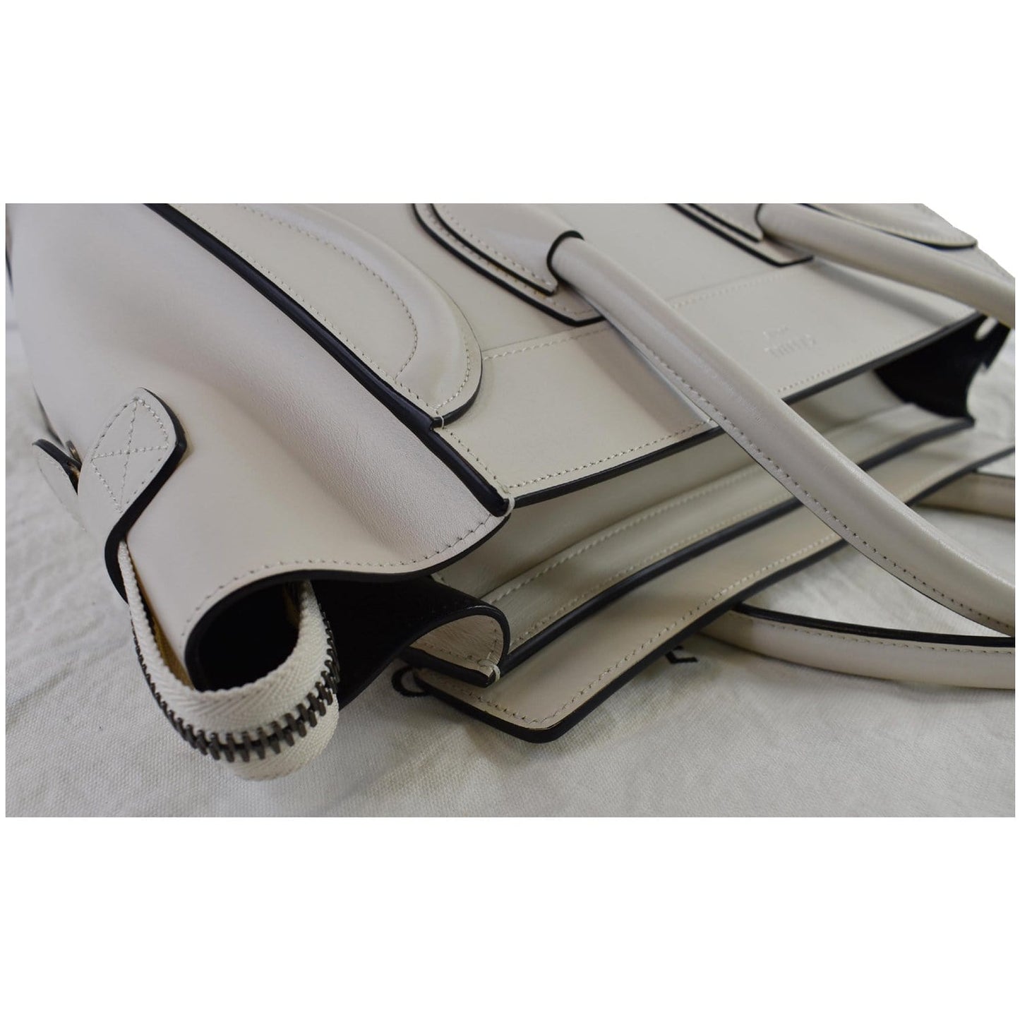 CELINE Mini Luggage Smooth Leather Tote Bag White