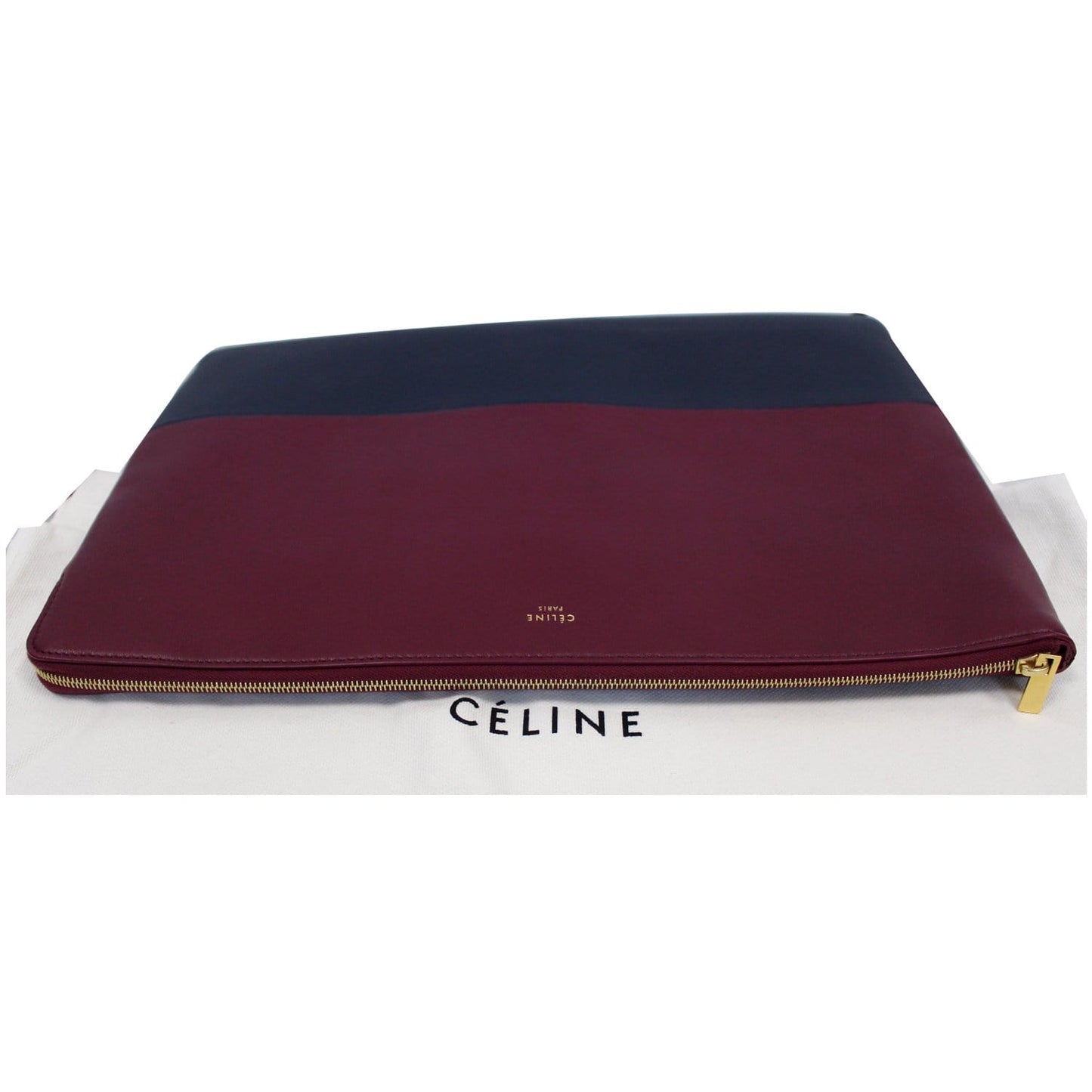 Celine Bi-Color Leather Clutch Pouch Burgundy/Black