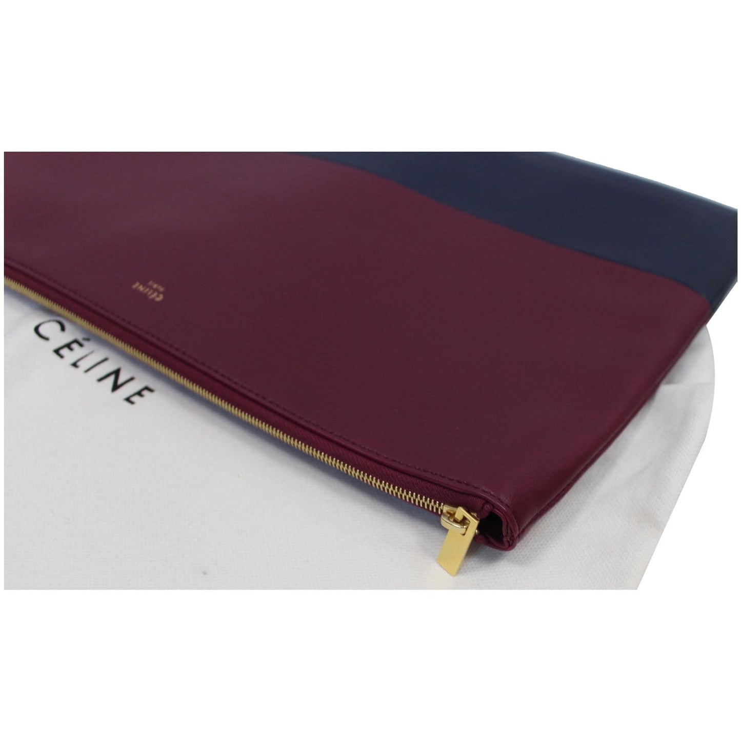 Celine Bi-Color Leather Clutch Pouch Burgundy/Black