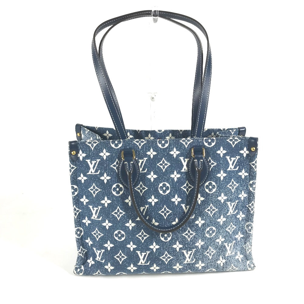 LOUIS VUITTON Shoulder Bag Monogram denim canvas, leather blue Monogram Denim Jacquard On the Go MM