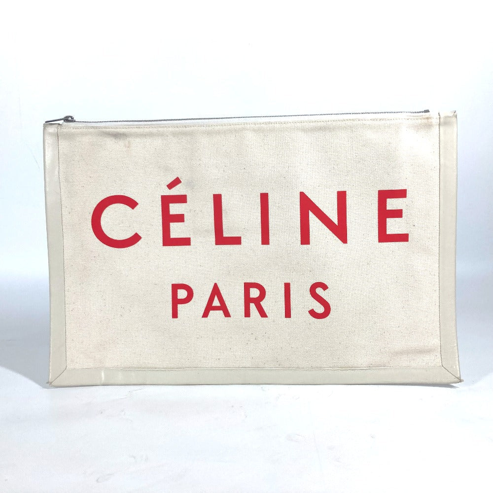 CELINE Clutch bag Leather / canvas white logo Women