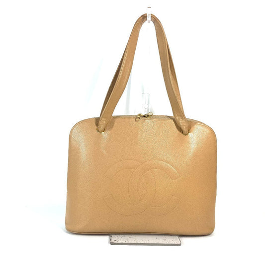 CHANEL Shoulder Bag Caviar skin beige CC COCO Mark Women