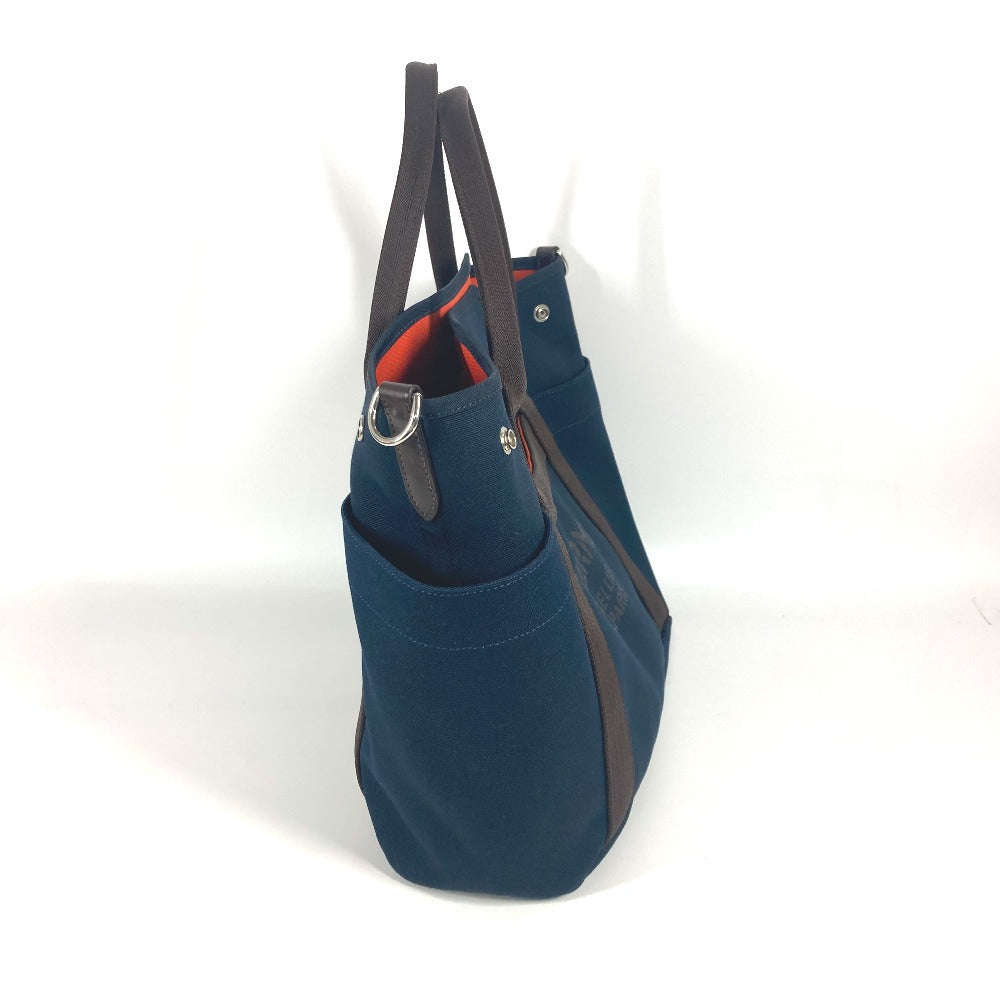HERMES Tote Bag Leather / canvas Navy With bag-in-bag Sucked Pansage Groom