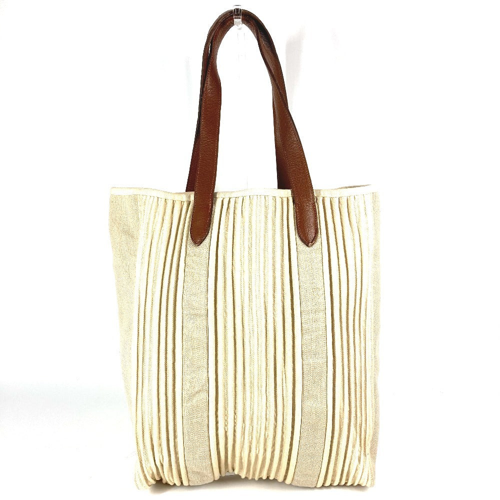 HERMES Shoulder Bag Leather / canvas beige Kabas Calicut