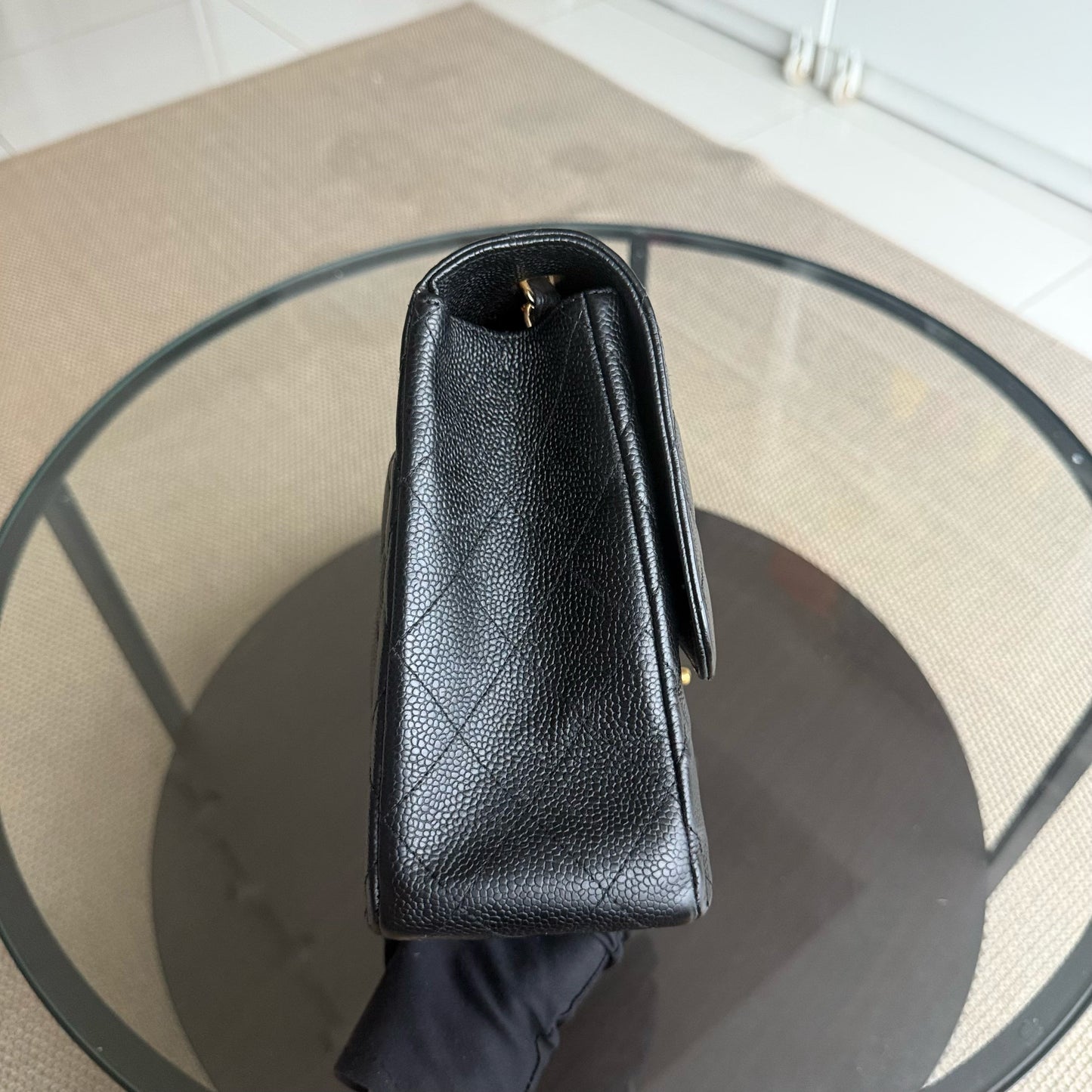 Chanel Classic Flap Jumbo - Caviar 30CM Single Flap Quilted Black 24K Gold Hardware Series 12