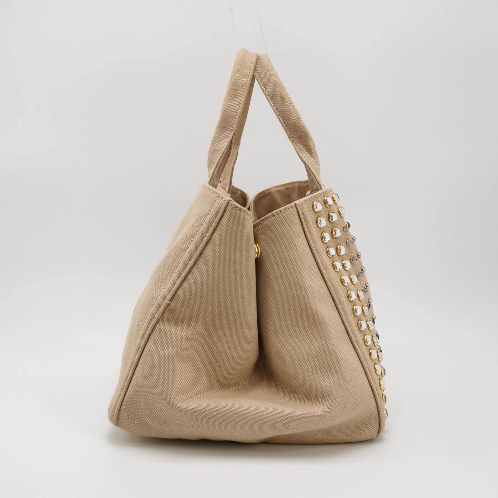 Prada Canape Canvas Tote Beige Top Handle Bag with Jewels