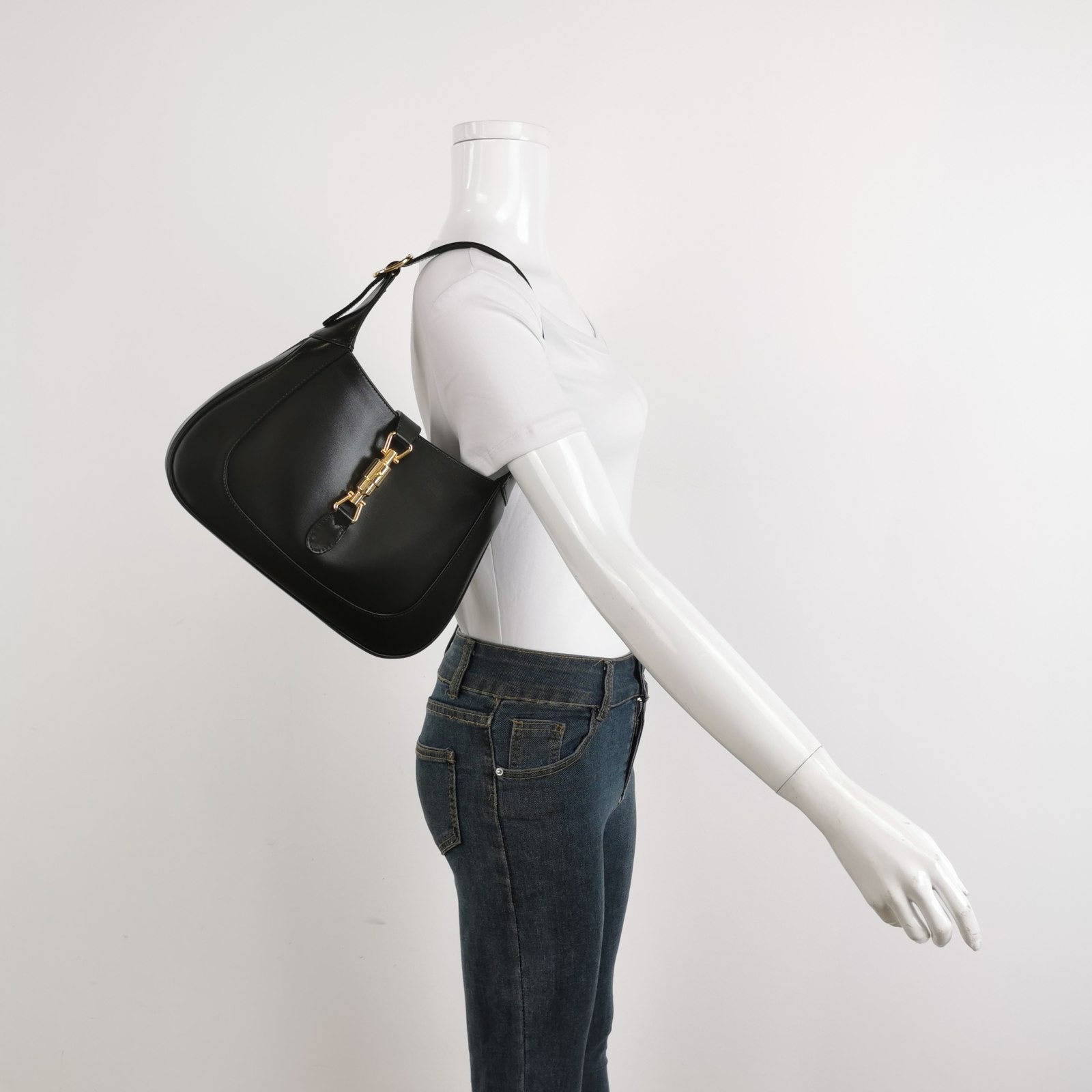 Gucci Jackie 1961 Black Leather Bag Small with Adjustable Strap