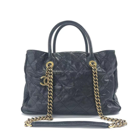 Chanel Shiva Tote Black Quilted Shiny Caviar Leather Gold Hardware