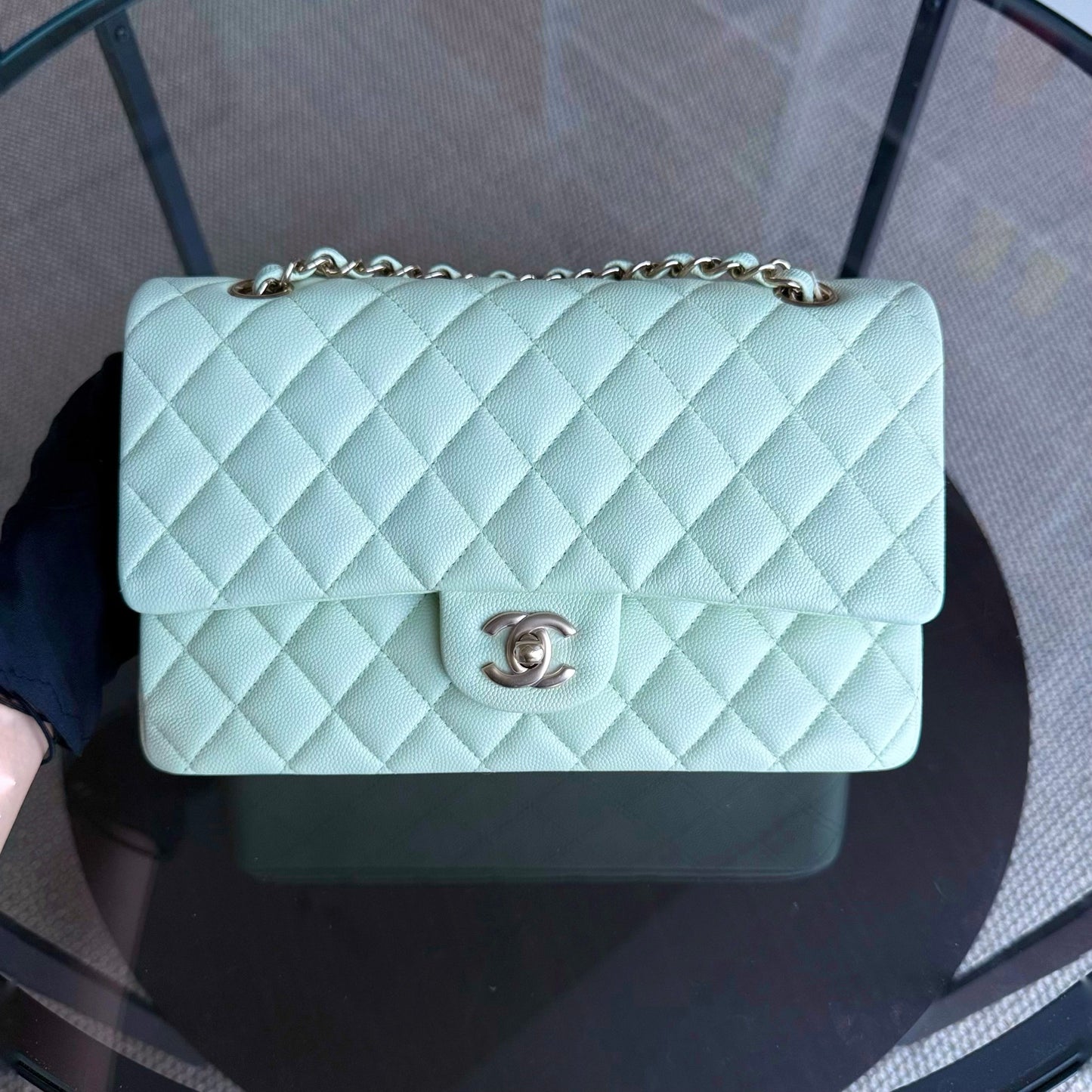 Chanel Classic Flap Medium - Caviar 25CM Quilted Light Mint Green Gold Hardware Microchip