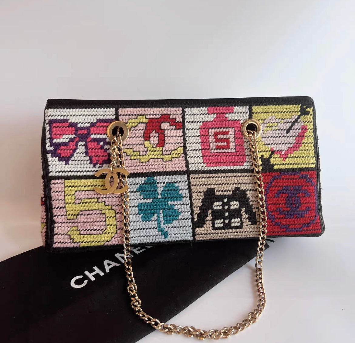 Chanel Cross stitch shoulder bag
