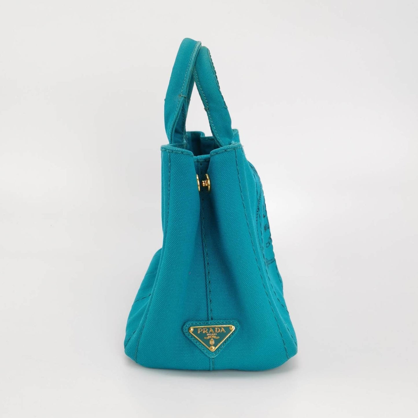 Prada Canape Canvas Tote Small Blue Top Handle Bag