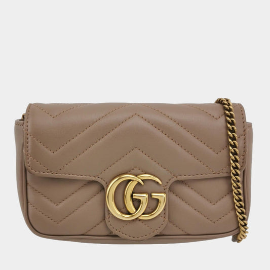 Gucci Marmont Super Mini Flap Leather Bag Beige Leather