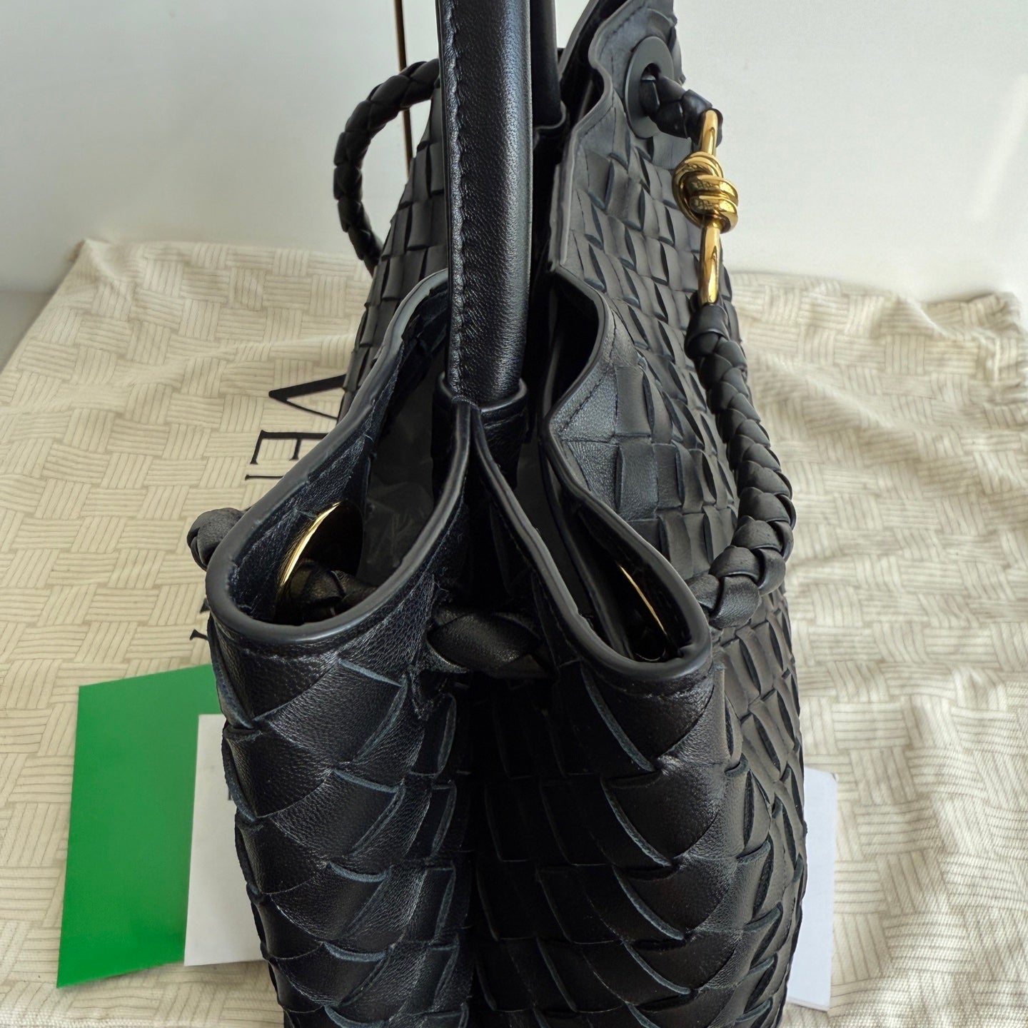 Bottega Veneta Andiamo Medium Black Intrecciato Leather Handbag