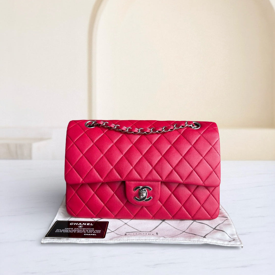 Chanel Classic Flap Medium - 25CM Quilted Lambskin Red silver Hardware Series 13