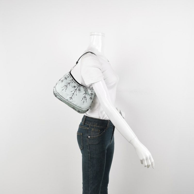 Prada Cleo Blue Silk Beaded Embroidery Shoulder Bag