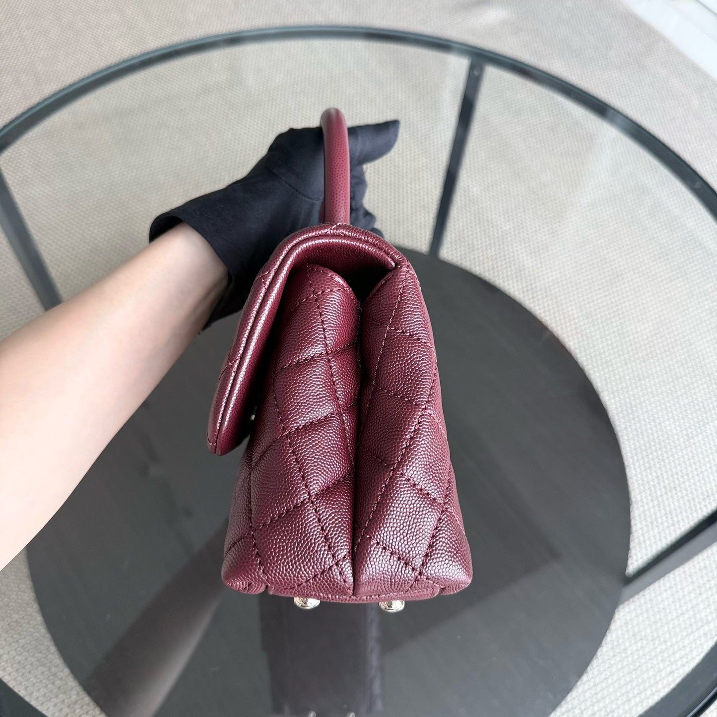 Chanel Coco Handle Small - Caviar Quilted Grained Calfskin Dark Red Burgundy Gold Hardware Series 30