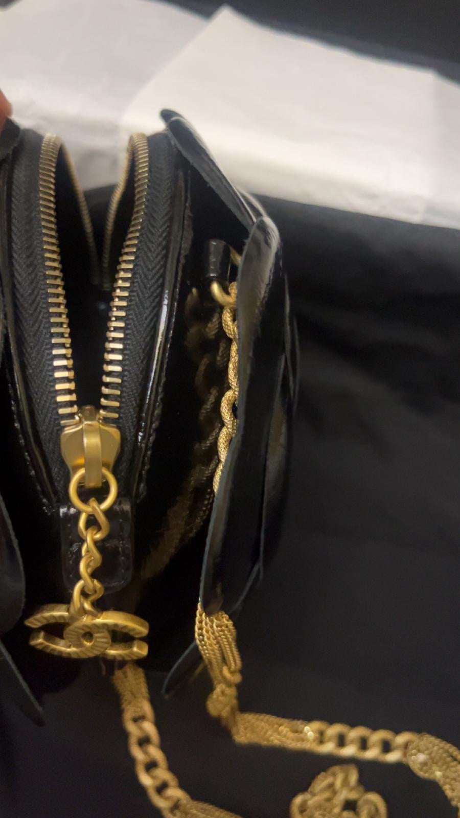 Chanel 23K Black Gold Camelia evening bag