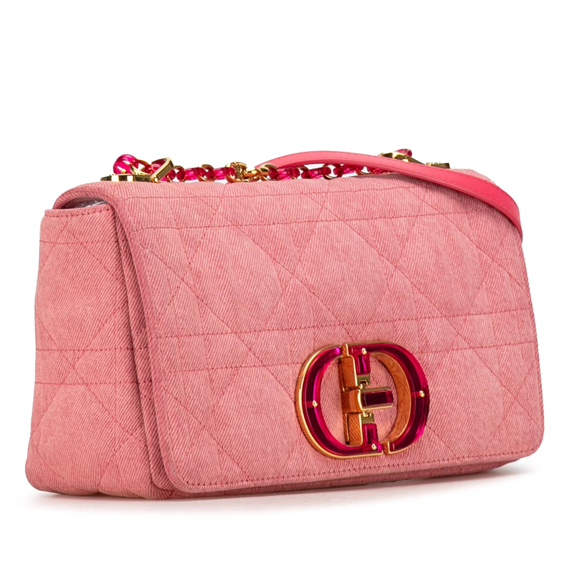 Pink Dior Medium Denim Macrocannage Caro Bag