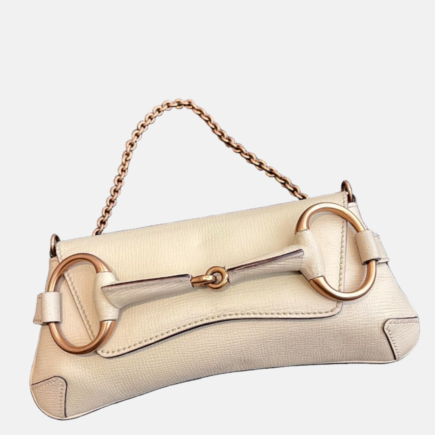 Gucci Horsebit 1955 Small White Leather Shoulder Bag