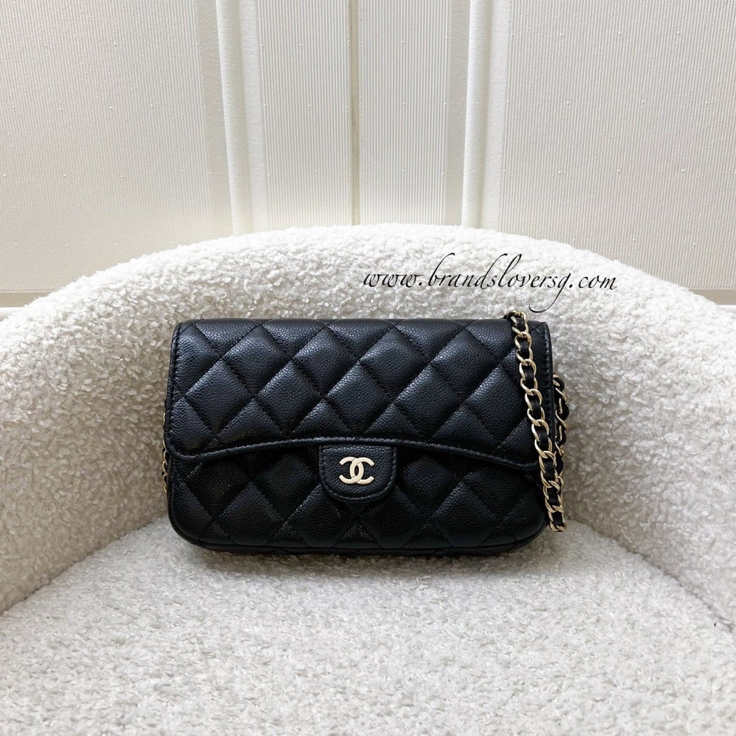 Chanel Phone Holder / Wallet On Chain WOC in Black Caviar and LGHW (Model: AP2096) Crossbody