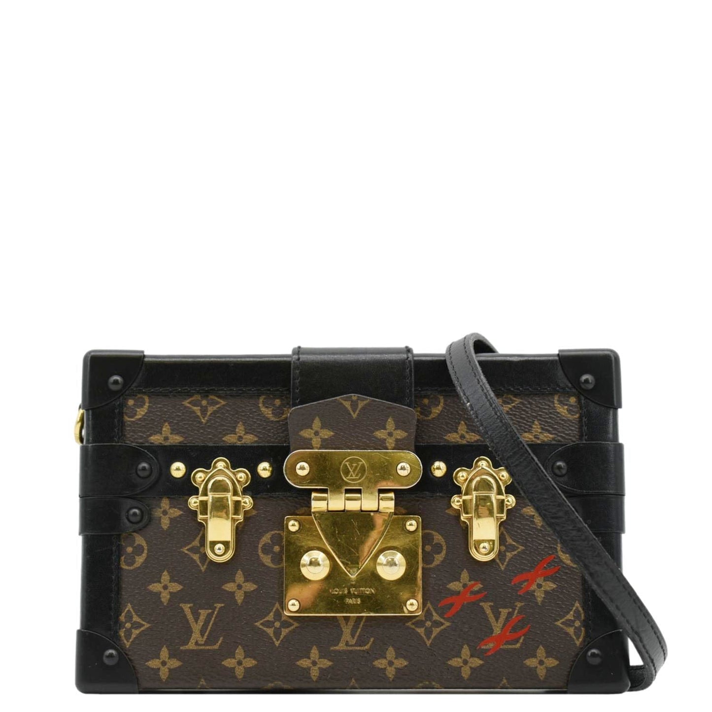 LOUIS VUITTON Petite Malle Monogram Canvas Shoulder Bag Brown