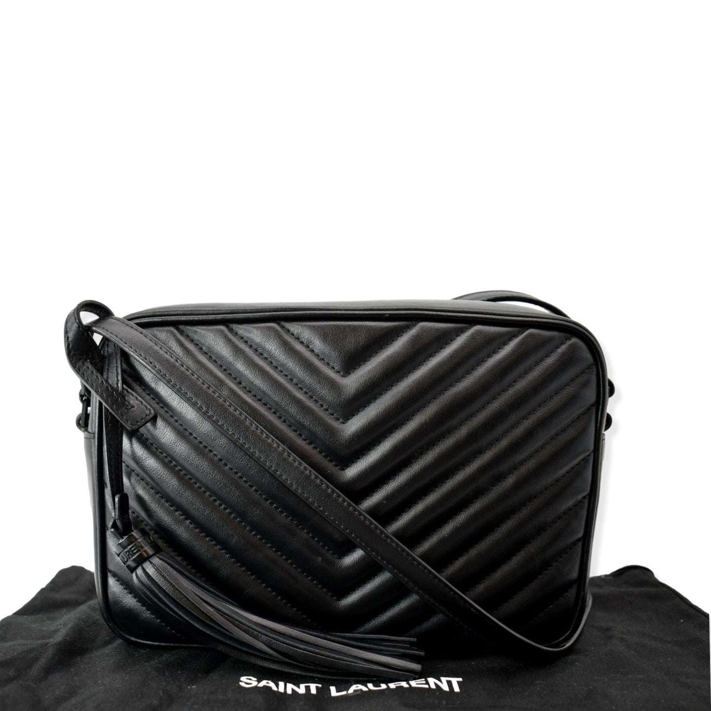 SAINT LAURENT Lou Chevron Leather Camera Crossbody Bag Black