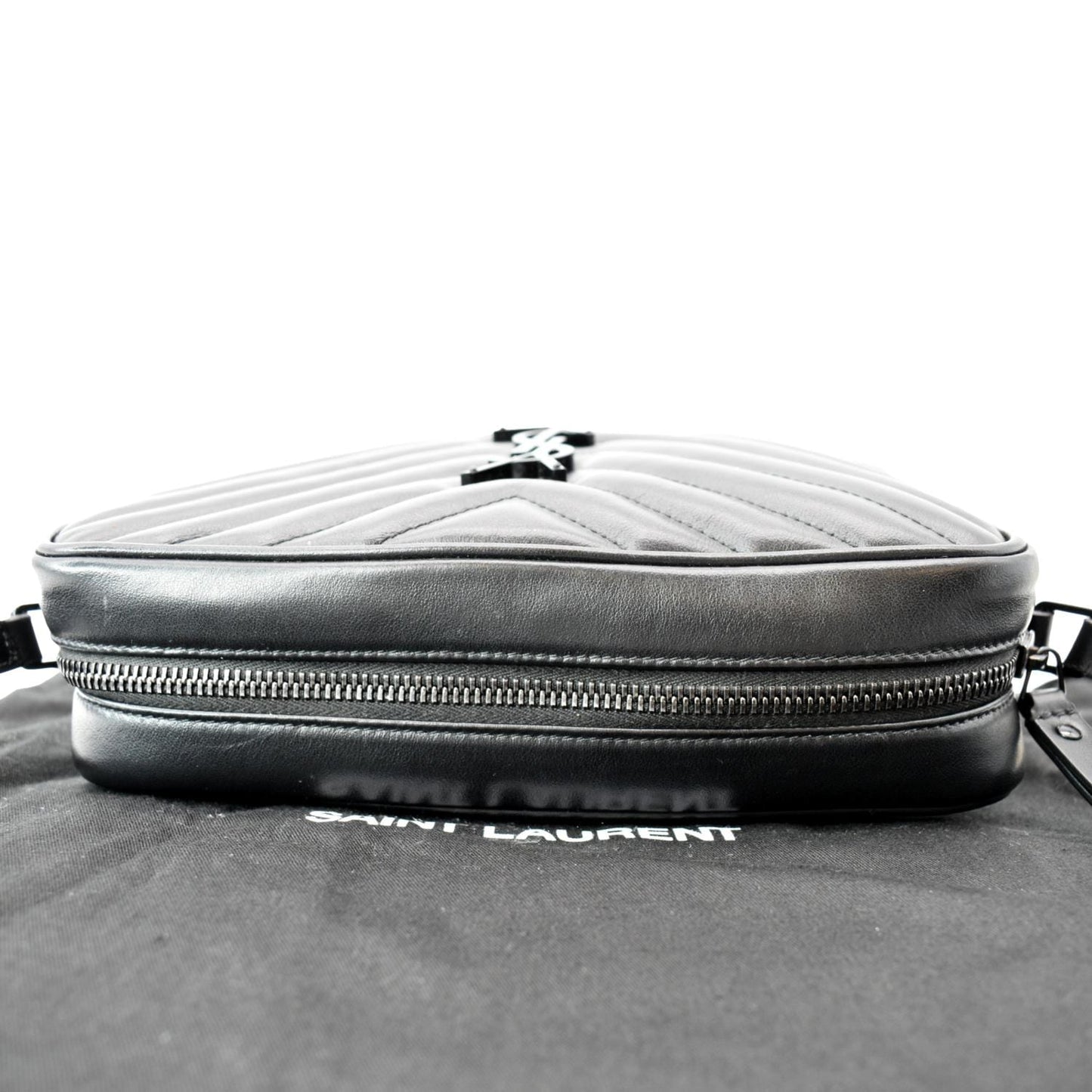 SAINT LAURENT Lou Chevron Leather Camera Crossbody Bag Black