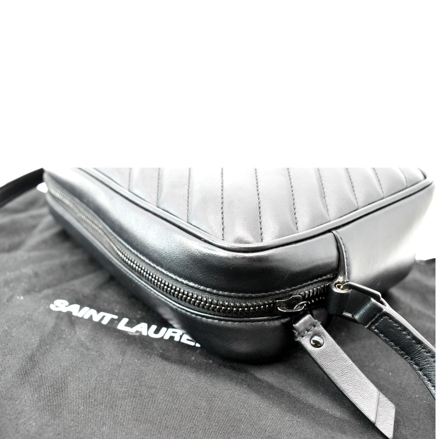 SAINT LAURENT Lou Chevron Leather Camera Crossbody Bag Black