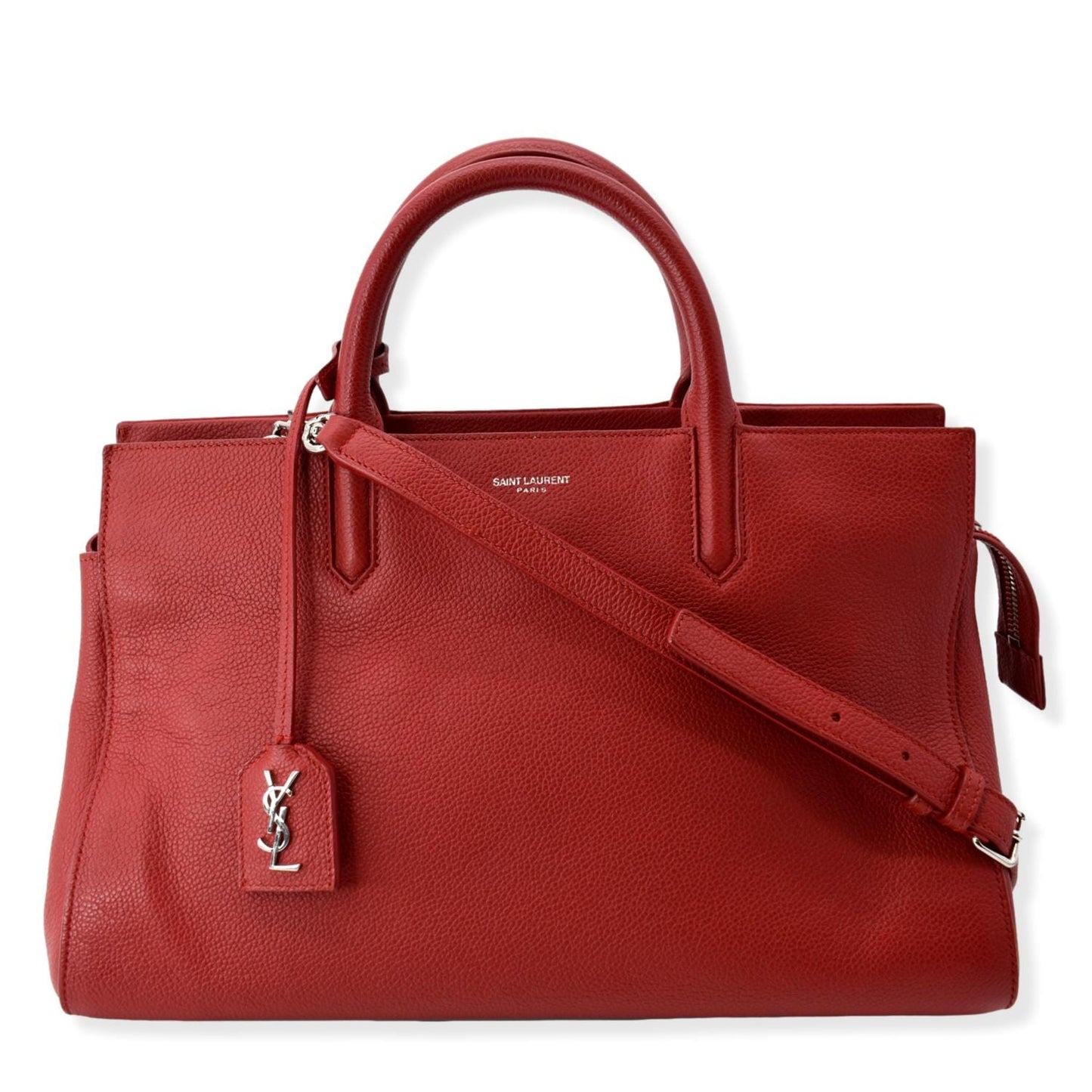 SAINT LAURENT Cabas Rive Gauche Leather Small Satchel Bag Red