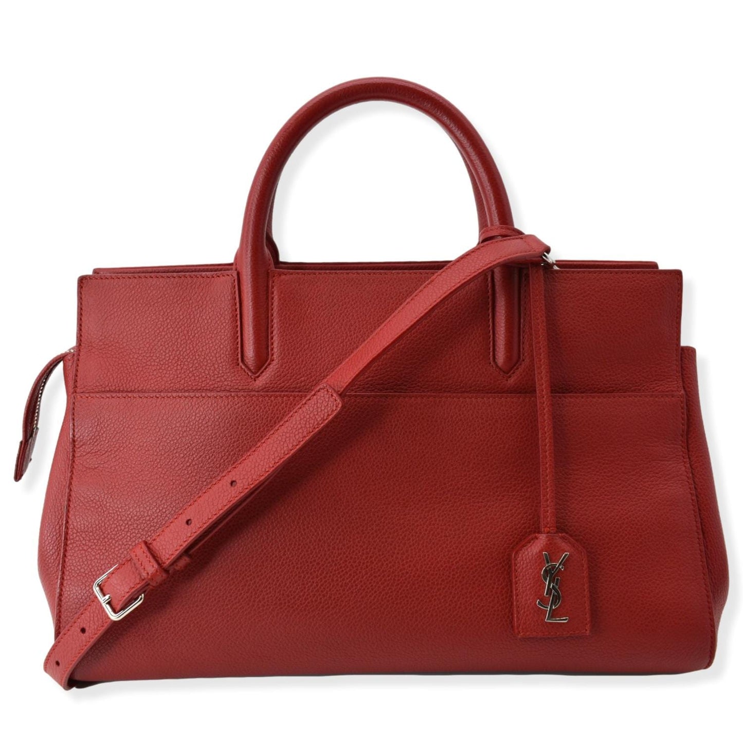 SAINT LAURENT Cabas Rive Gauche Leather Small Satchel Bag Red