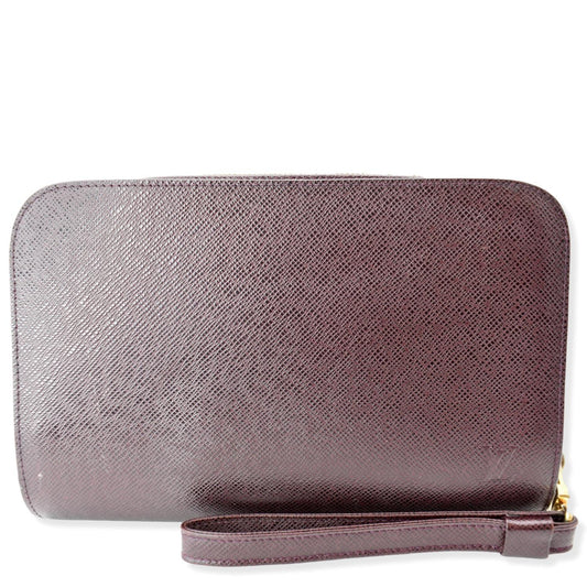 LOUIS VUITTON Orsay Taiga Leather Clutch Bag Purple