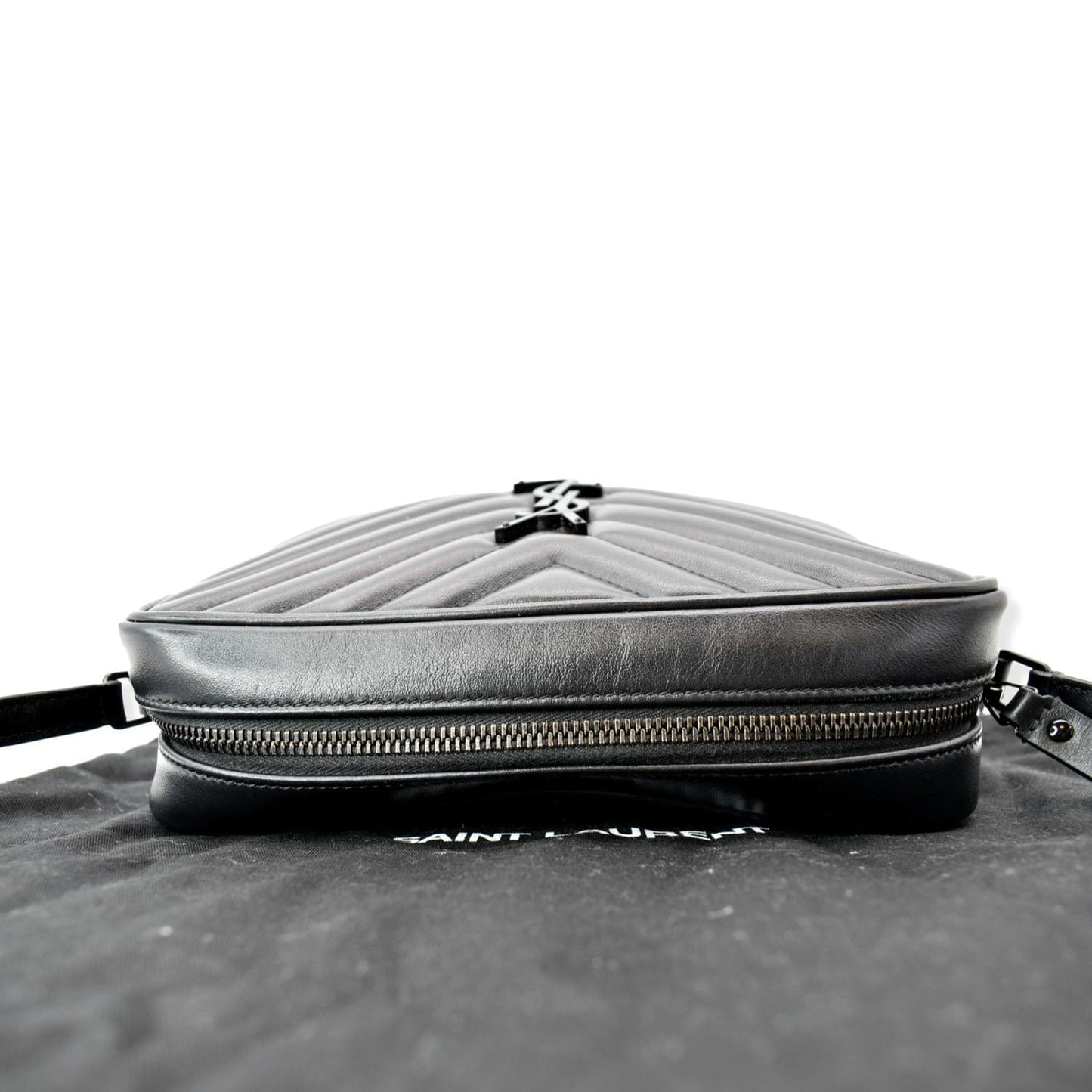 SAINT LAURENT Lou Chevron Leather Camera Crossbody Bag Black
