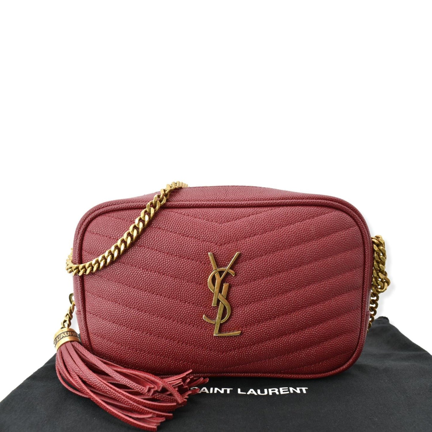 SAINT LAURENT Mini Lou Leather Camera Crossbody Bag Red