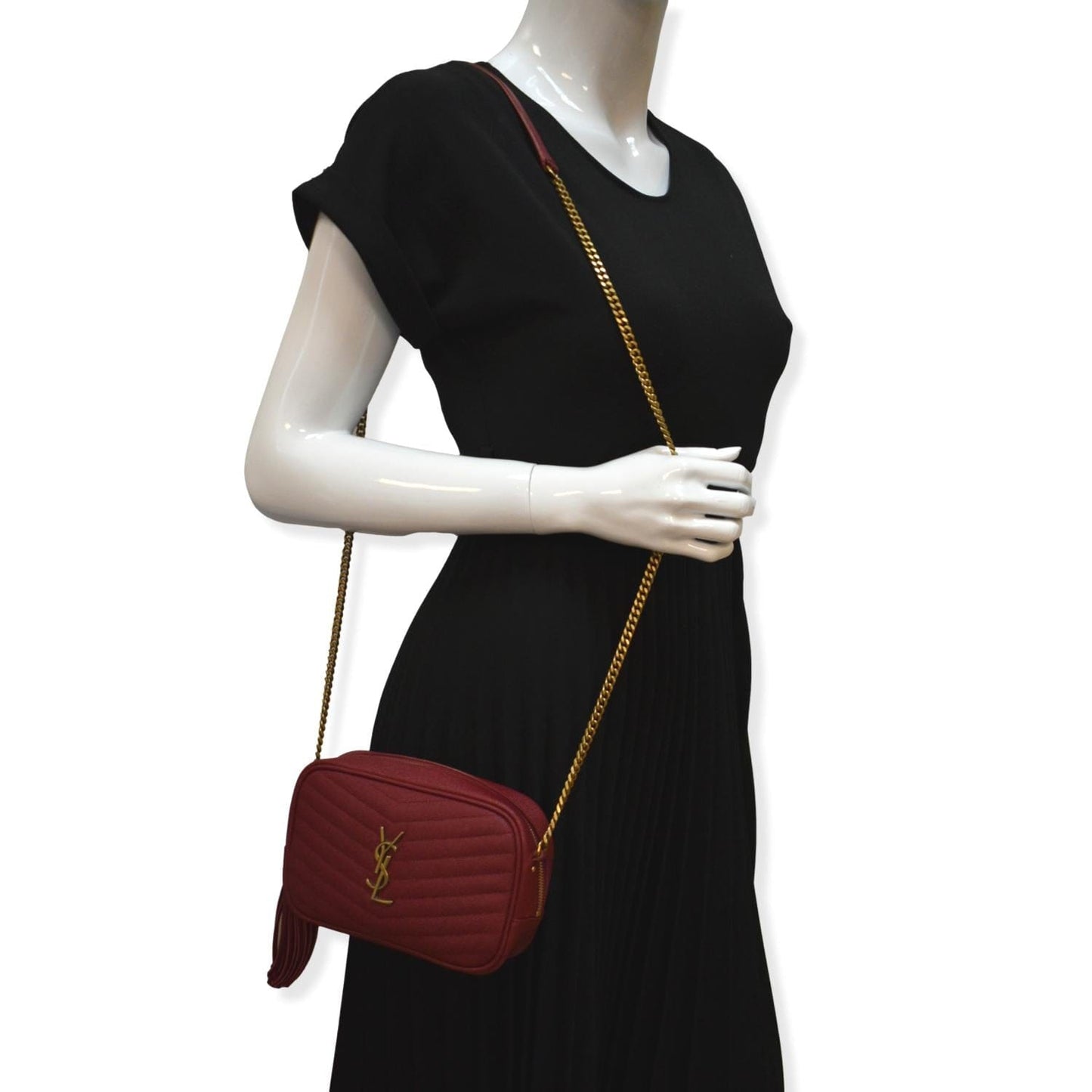 SAINT LAURENT Mini Lou Leather Camera Crossbody Bag Red