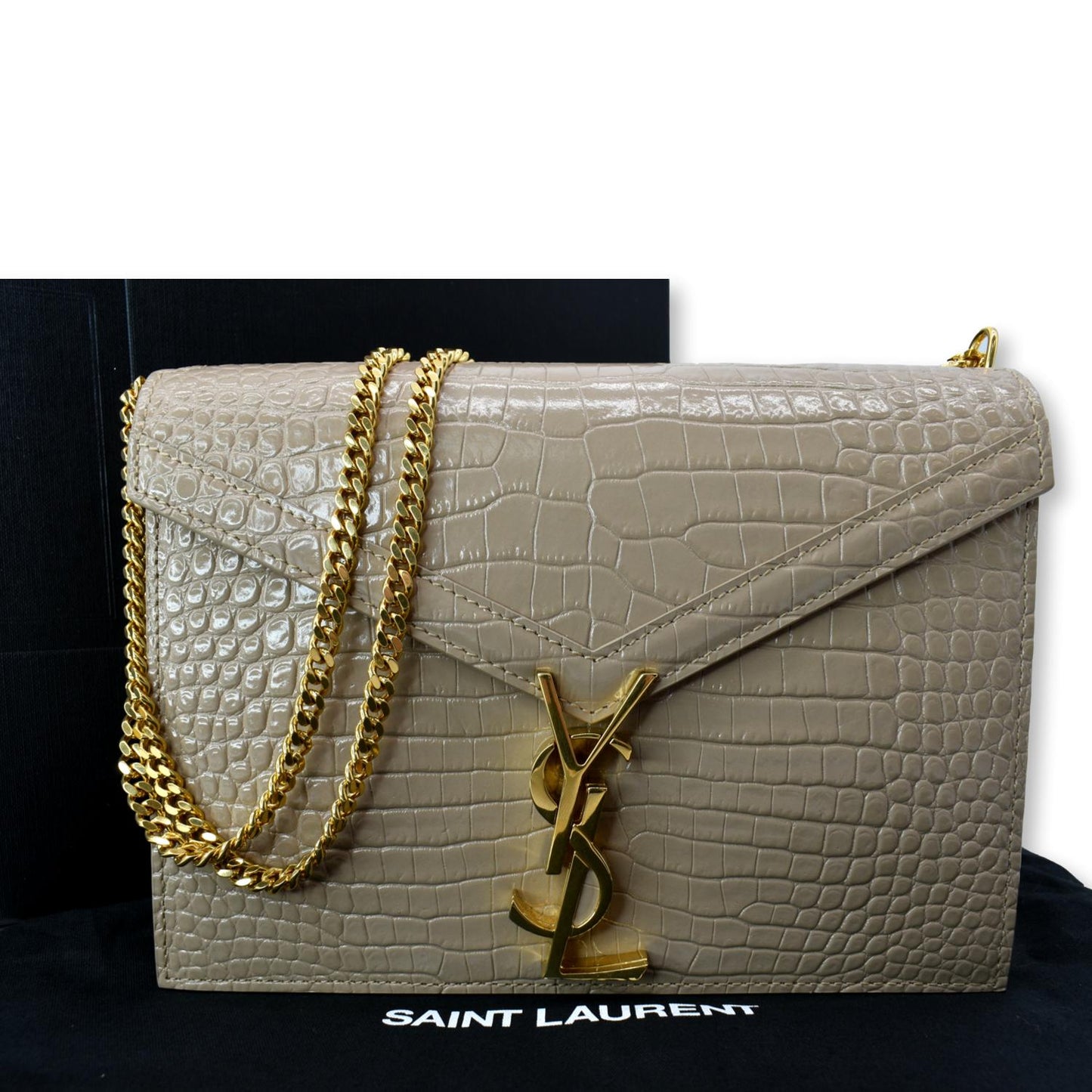 SAINT LAURENT Cassandra Top Handle Embossed Shoulder Bag Beige