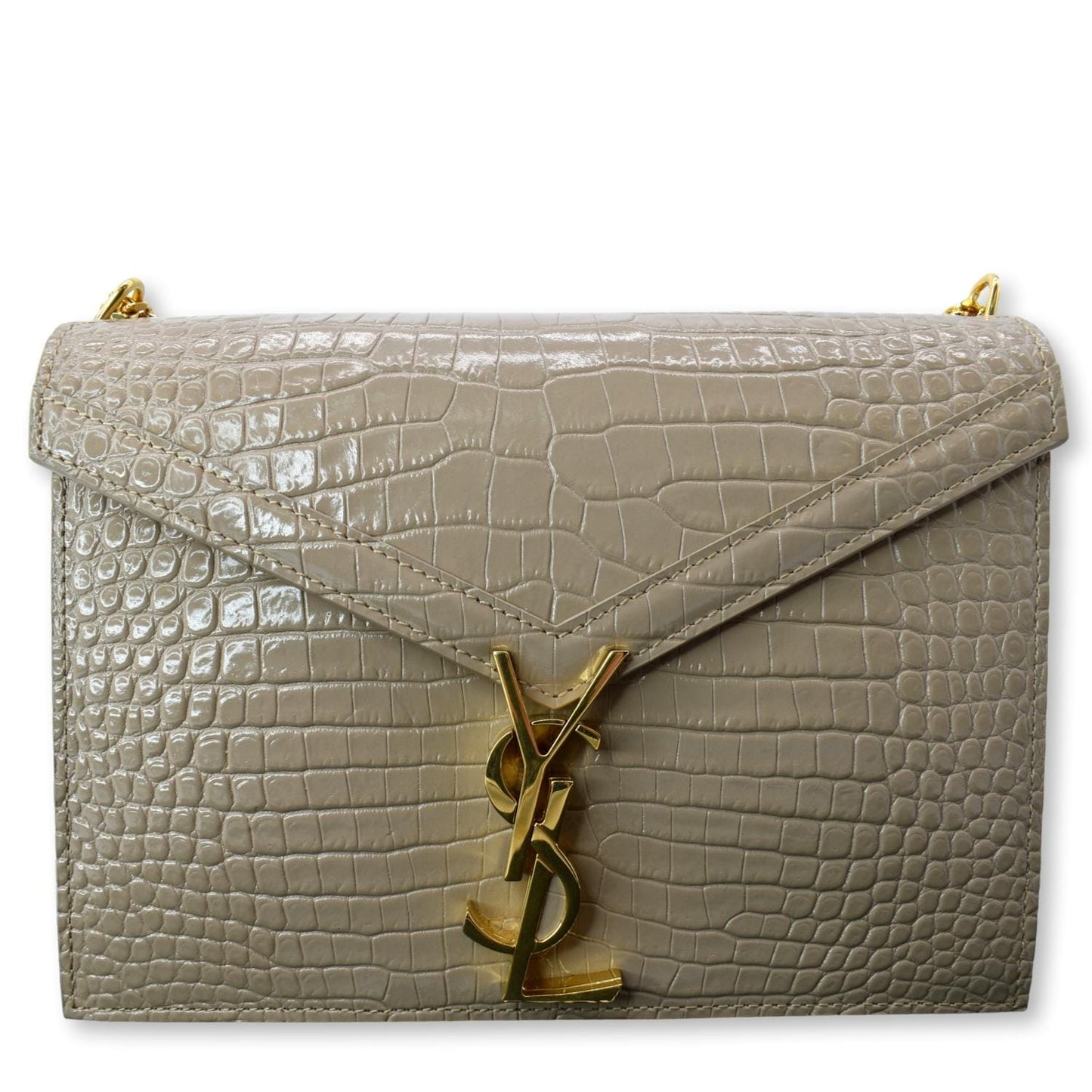 SAINT LAURENT Cassandra Top Handle Embossed Shoulder Bag Beige