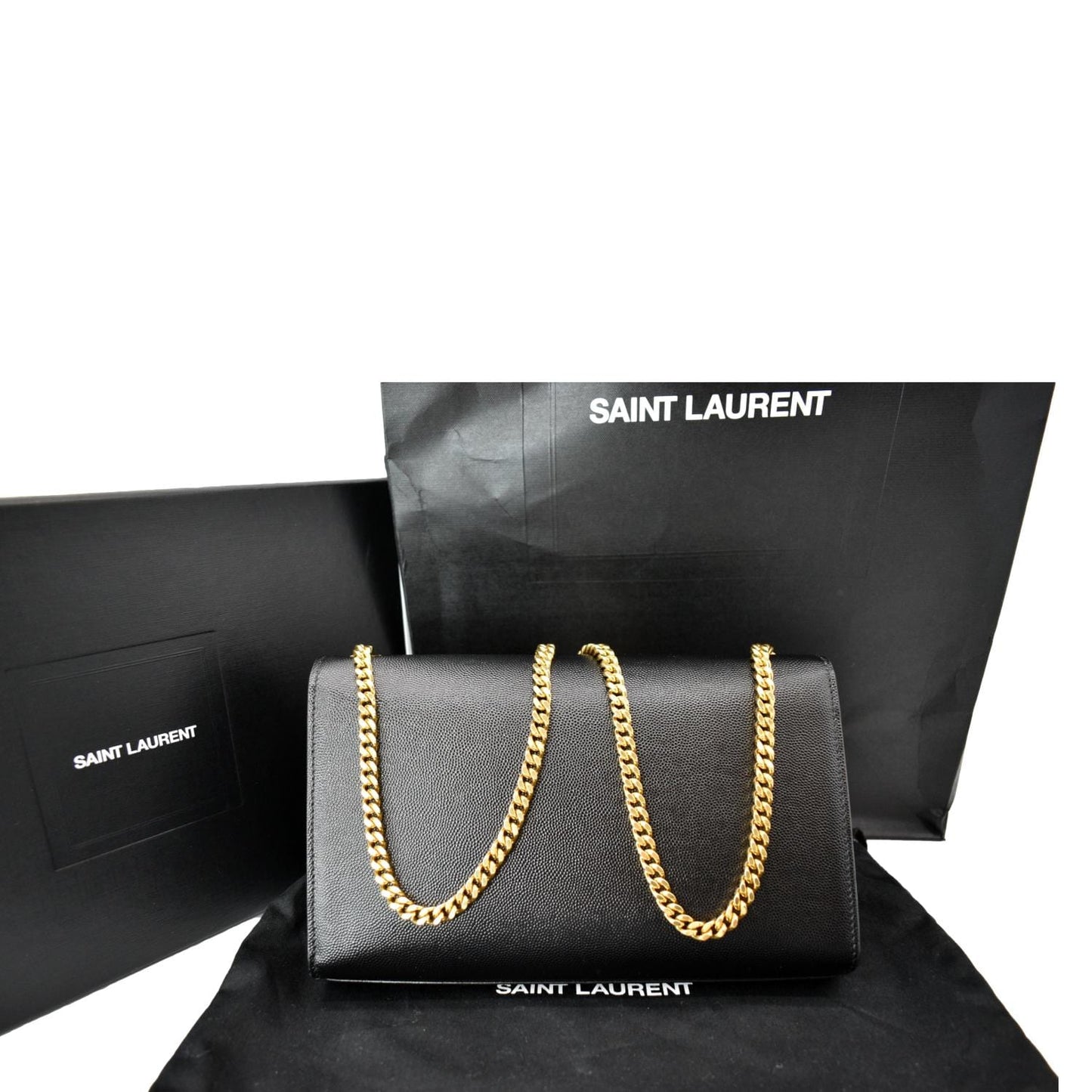 SAINT LAURENT Kate Leather Gold Chain Clutch Crossbody Bag Black