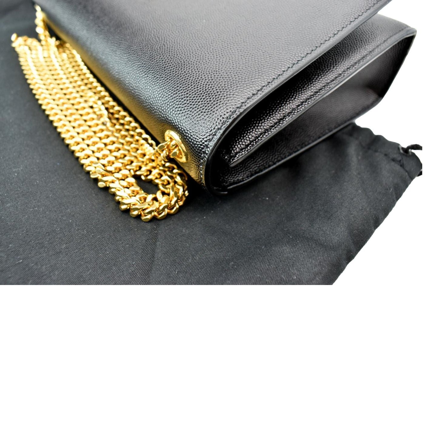 SAINT LAURENT Kate Leather Gold Chain Clutch Crossbody Bag Black