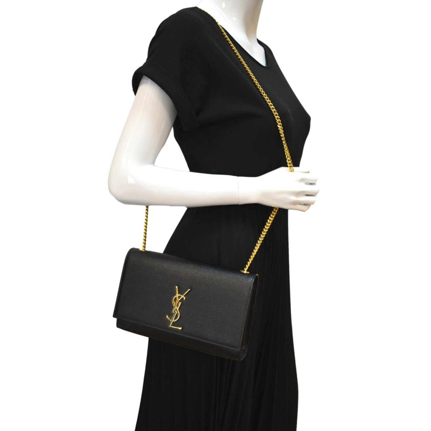 SAINT LAURENT Kate Leather Gold Chain Clutch Crossbody Bag Black