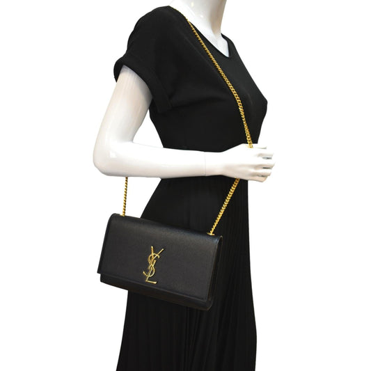 SAINT LAURENT Kate Leather Gold Chain Clutch Crossbody Bag Black