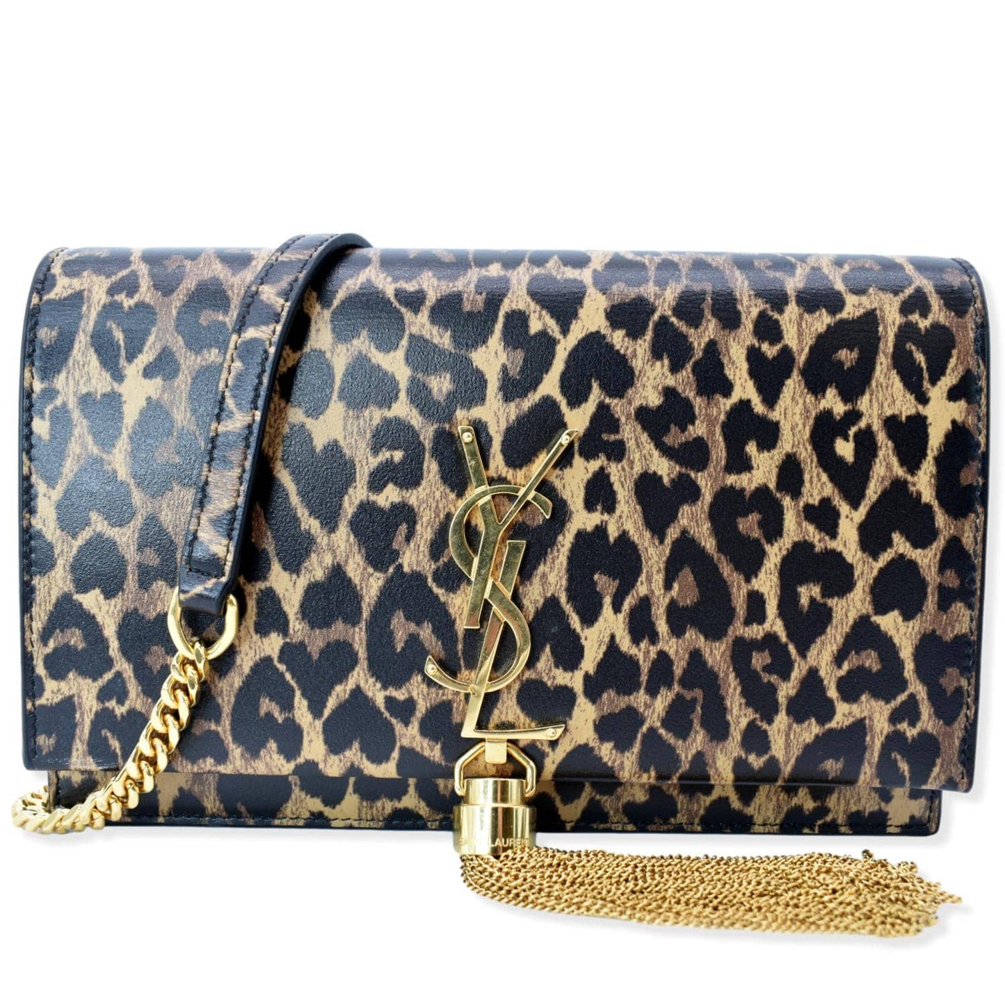 SAINT LAURENT Kate Monogram Leopard Print Shoulder Bag Black - New Year Deals