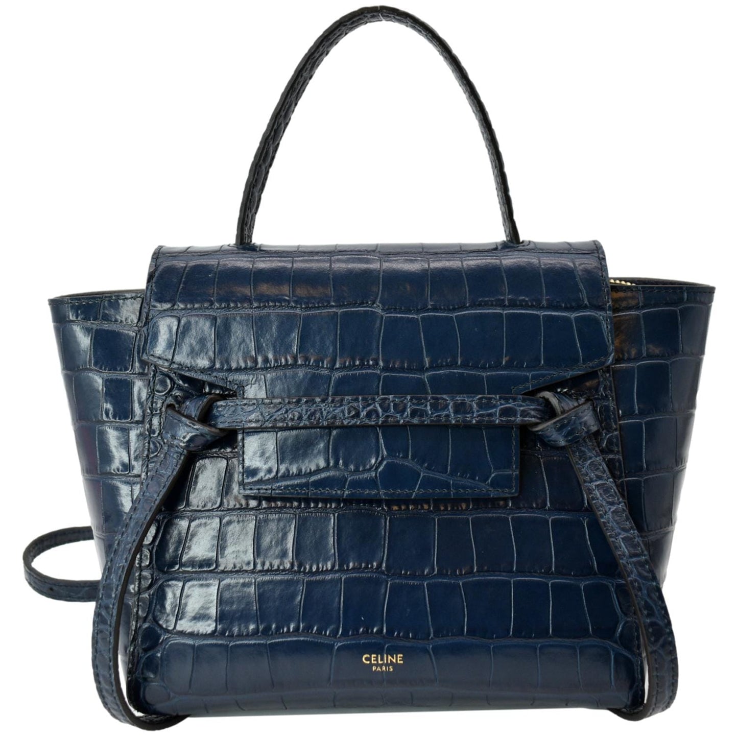 CELINE Nano Belt Embossed Leather Shoulder Bag Blue