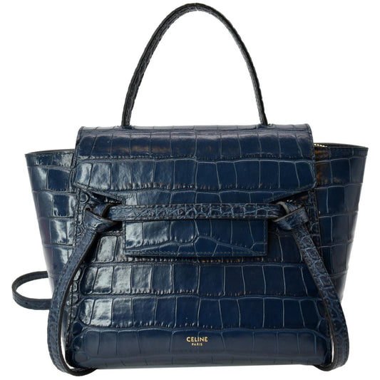CELINE Nano Belt Embossed Leather Shoulder Bag Blue