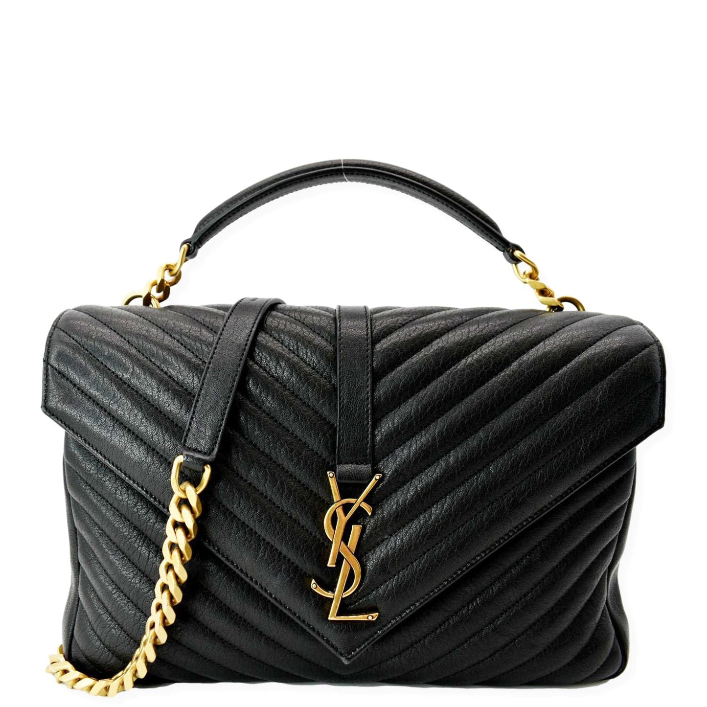 SAINT LAURENT College Large Flap MatelassÃÂ© Leather Shoulder Bag Black