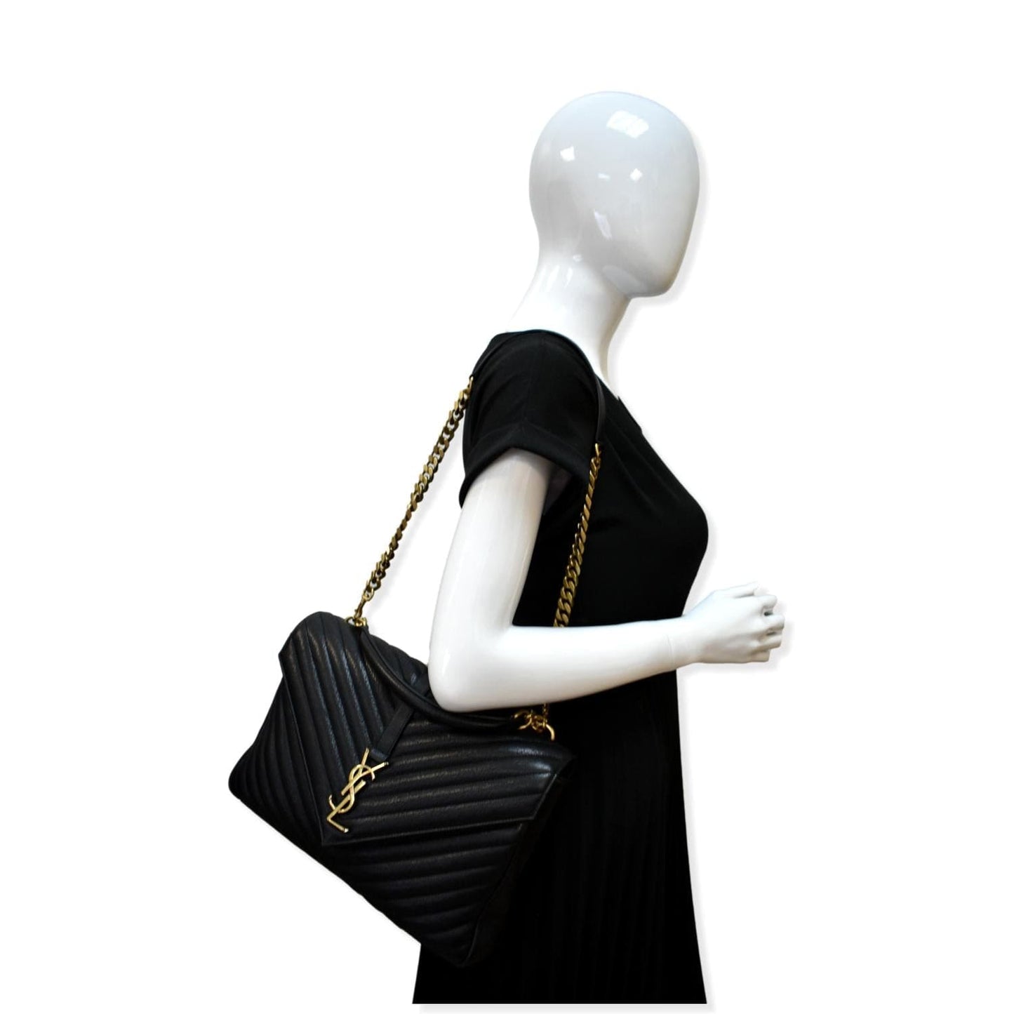 SAINT LAURENT College Large Flap MatelassÃÂ© Leather Shoulder Bag Black