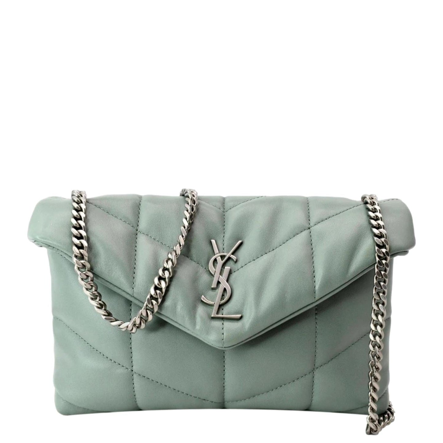 SAINT LAURENT Small Loulou Puffer Leather Crossbody Bag Vert Opaline