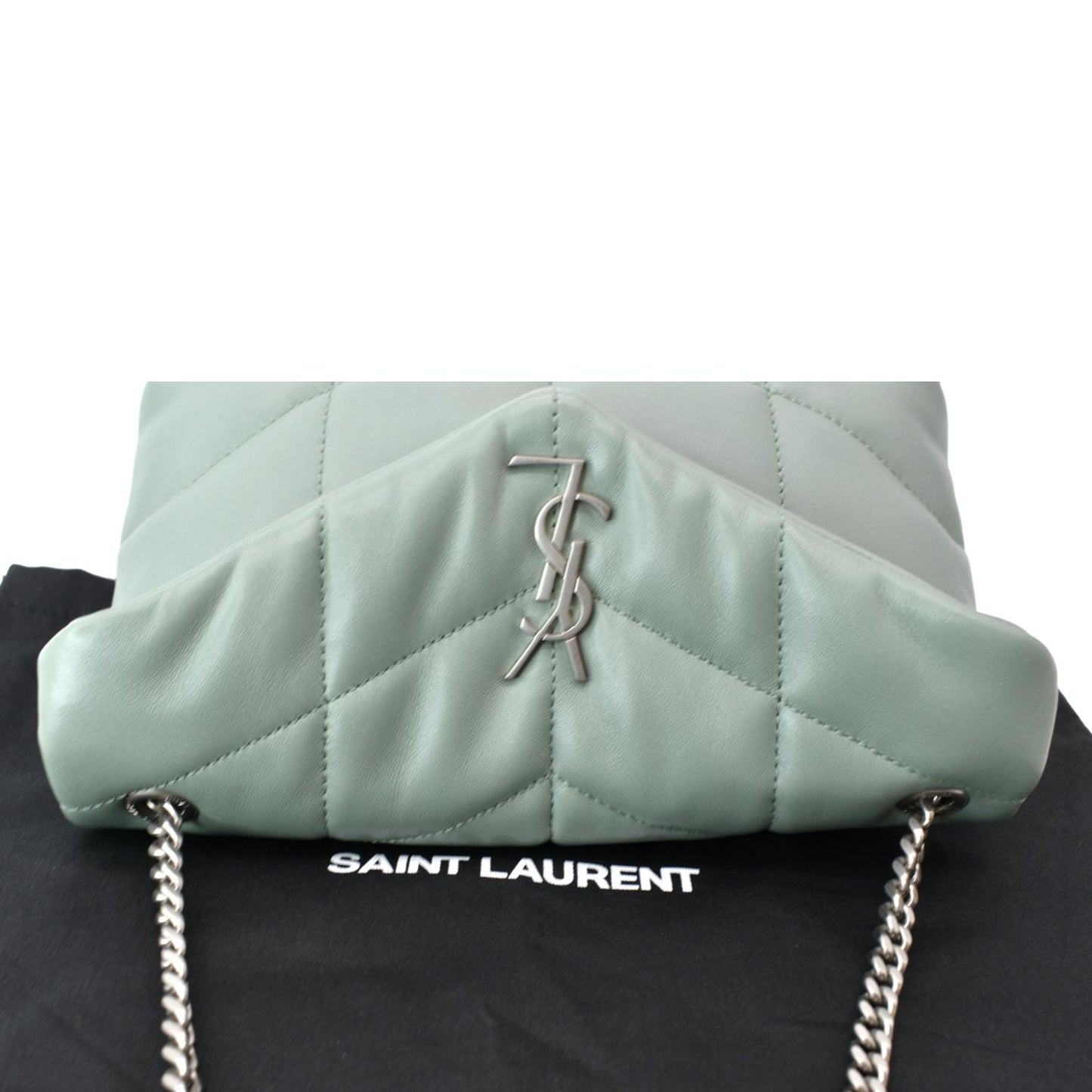 SAINT LAURENT Small Loulou Puffer Leather Crossbody Bag Vert Opaline