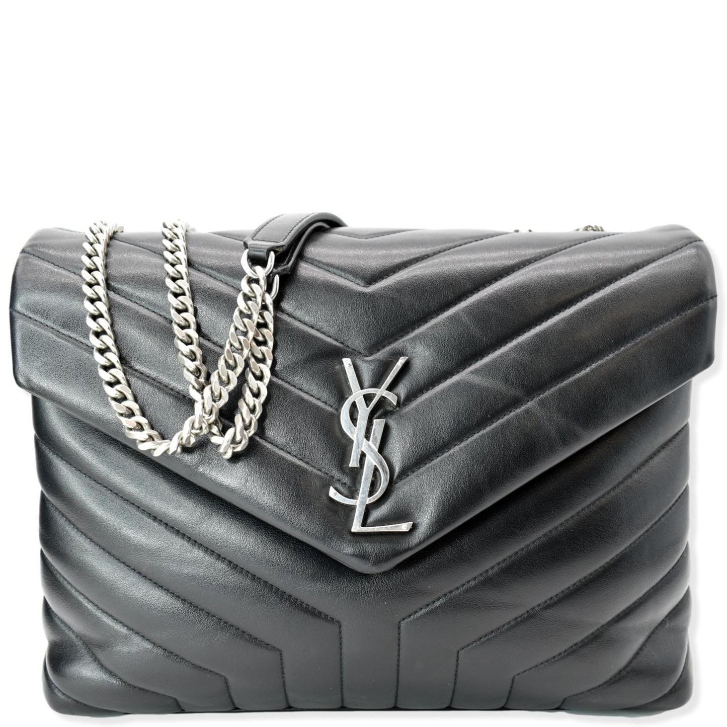 SAINT LAURENT Medium Loulou Matelasse Leather Chain Shoulder Bag Black