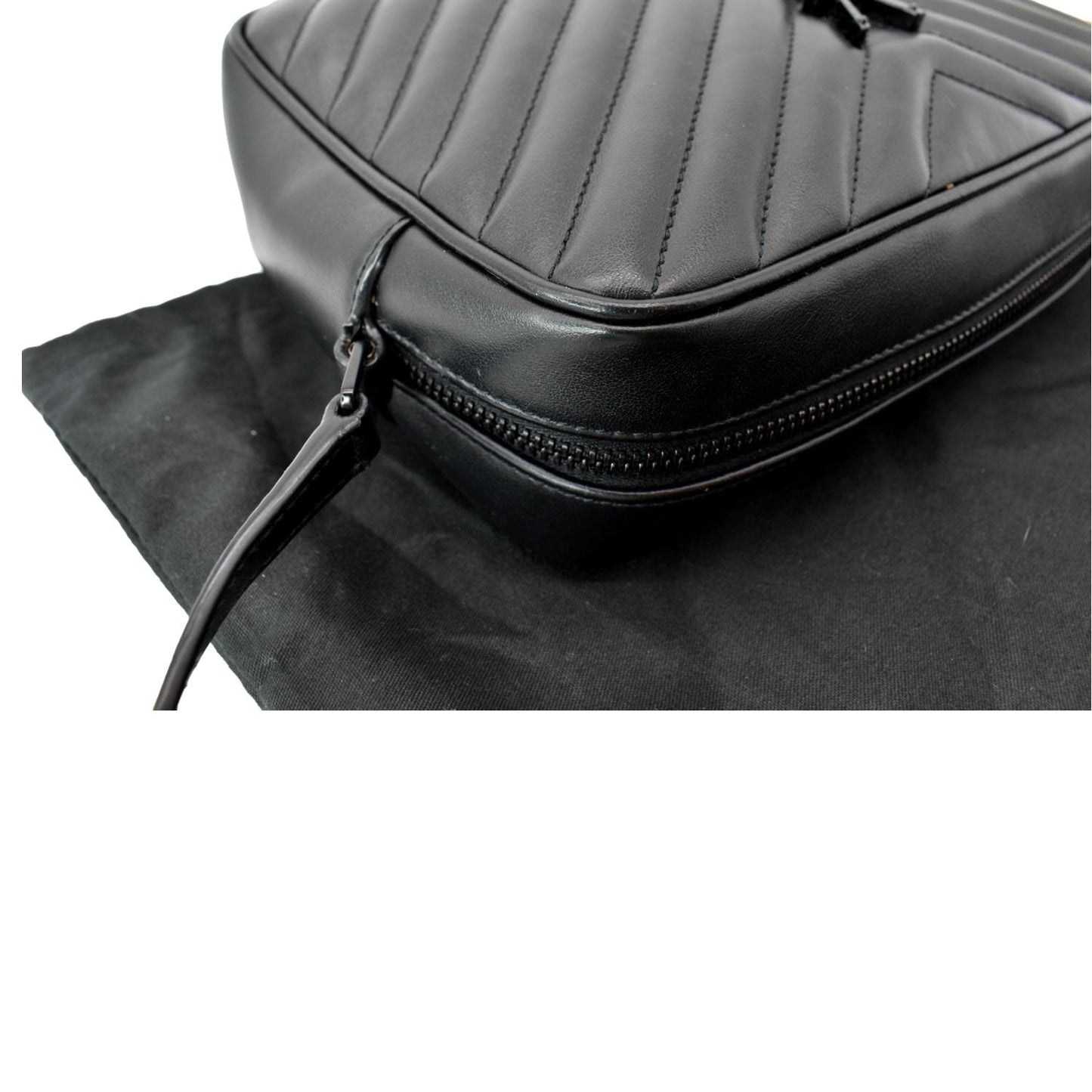 SAINT LAURENT Lou Chevron Leather Camera Crossbody Bag Black