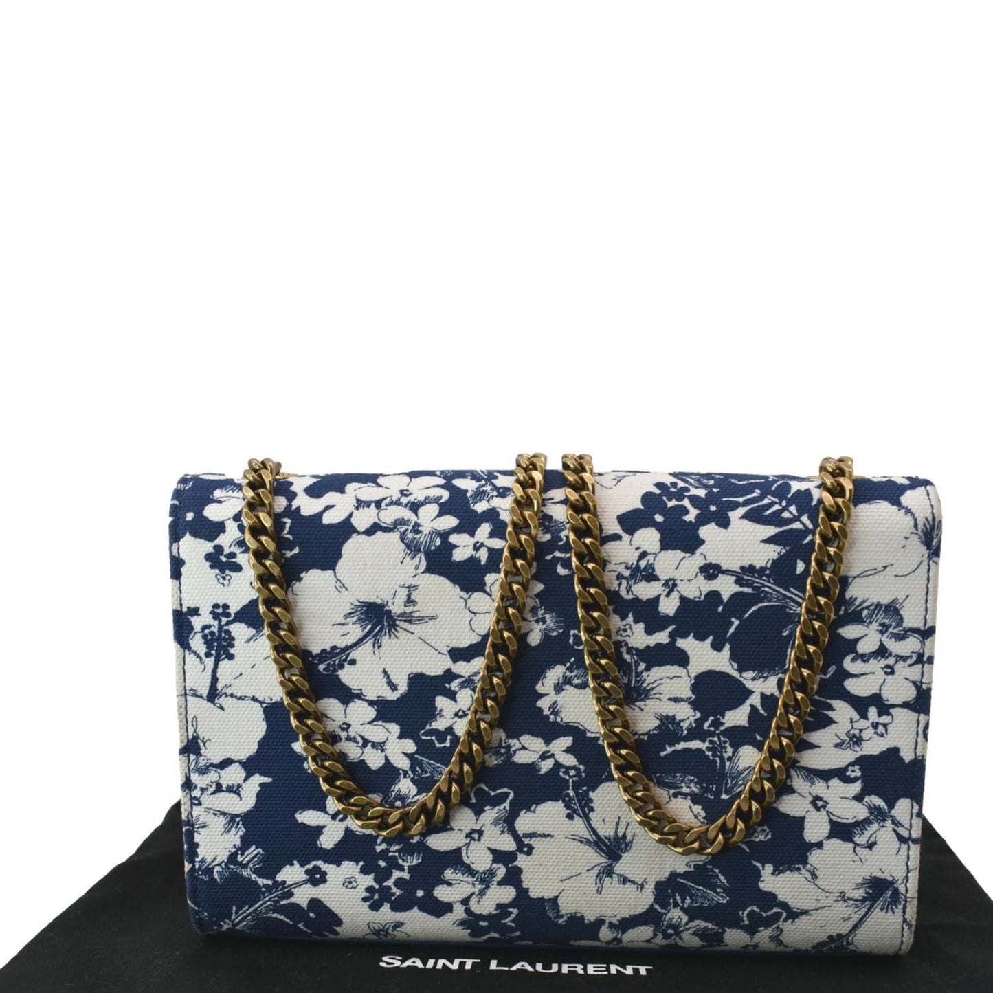SAINT LAURENT Kate Floral Print Canvas Shoulder Bag Blue